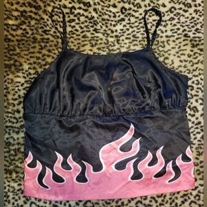 Vintage Torrid Women’s Black & Pink Flame Satin Cami Top